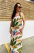 Vestido tecido estampado em viscose um ombro só Mercatto