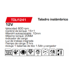 Taladro inalámbrico TDLI1241 - comprar online