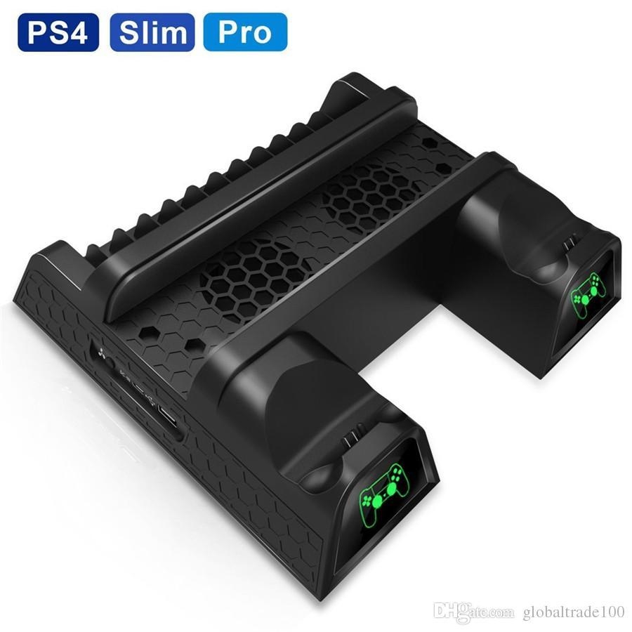 Suporte para PS4 com ventoinha de resfriamento para PS4 Slim/PS4  Pro/PlayStation 4, suporte vertical para PS4 com estação de carregamento de  controle duplo e armazenamento de 16 jogos