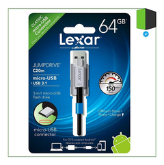 Pendrive Lexar C20m 64gb Otg Celular 130mb/s Micro Y Usb 3.1