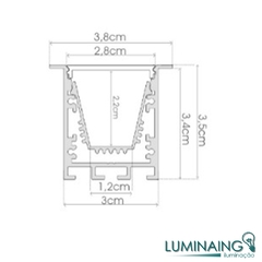 PERFIL LED ALUMÍNIO EMBUTIR 4,0CM x 3,5CM 3M COD55 - EKT - Luminaing - Iluminação