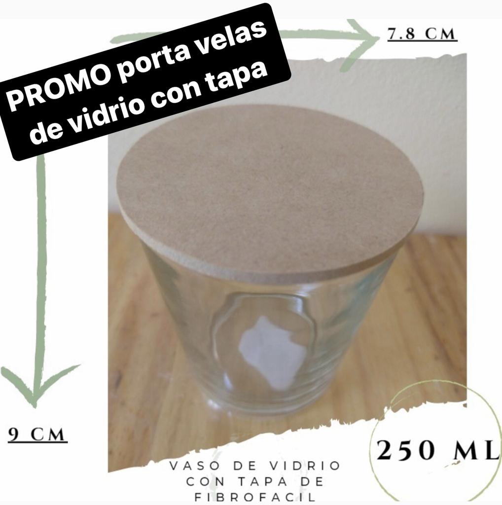 Vaso Vidrio Mediano Tapa De Madera Velas Portavelas X1 Unid.