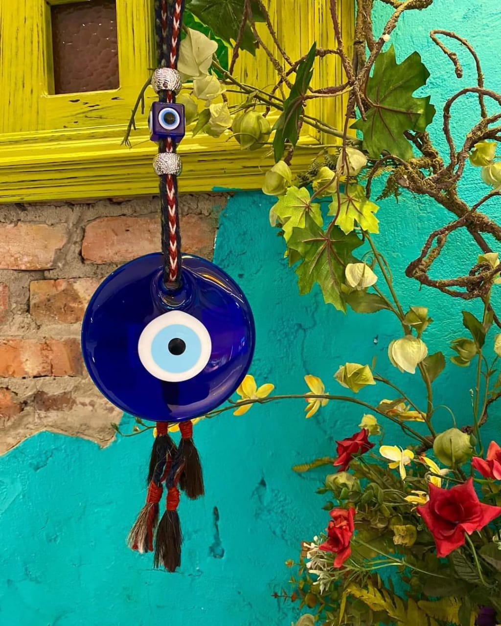 Amuleto de cuentas de mal de ojo azul turco, delicado colgante de cristal  azul para el hogar, protección de la suerte, decoración para colgar en la