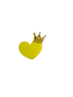 aplique acrílico coração com coroa amarelo cod-538