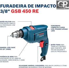 Furadeira de Impacto Bosch GSB 450 RE 450W 127V + EXTRA 3 BROCAS - Grupo Penante