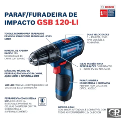 Furadeira De Impacto À Bateria 12v Gsb 120-li Bosch Bivolt - Grupo Penante