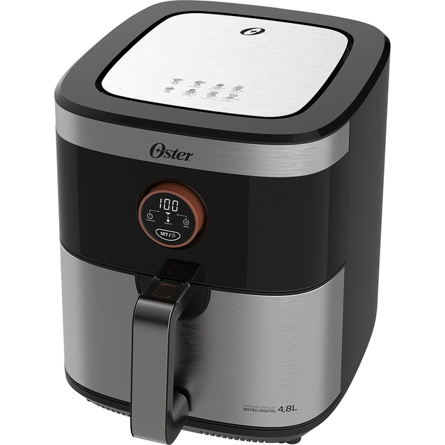 Fritadeira Elétrica Oster 2 Em 1 Black Inox 4,8l Sem Óleo com Botão