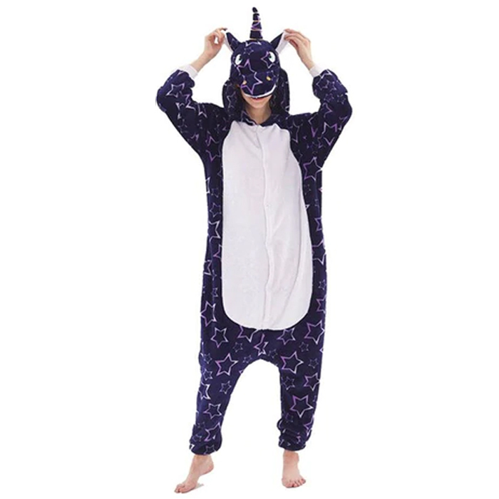 Pijama Unicornio Azul con estrellas. Adulto: M - L / Niños: talle 130 cm altura