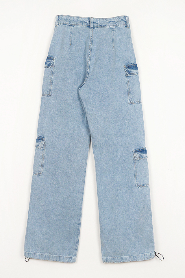 YOURS Curve Plus Size Blue Denim Cargo Jeans