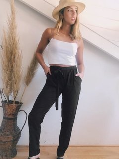 Pantalon Con Lazo De Fibrana Lisa - tienda online