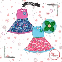 (Art.664) Vestido Nena Estampado c/Flor Contracolor - comprar online