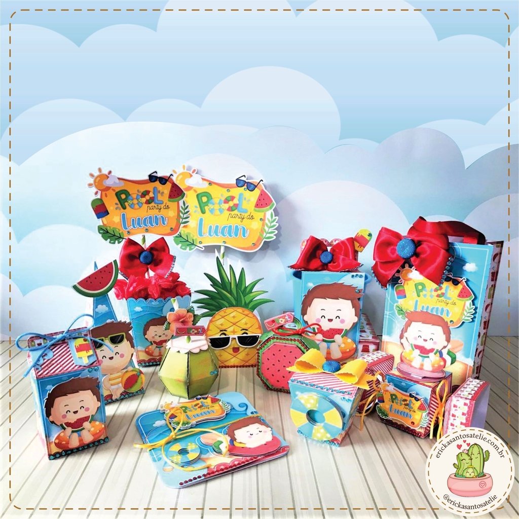 Caixa milk Pool party Kit personalizados Festa Infantil 10 unidades