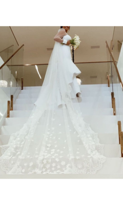 Vestido de noiva com manga longa e sobreposição de tule TAM 40 - comprar online