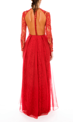 Vestido longo vermelho com saia de organza 100% seda - tam 38 - comprar online