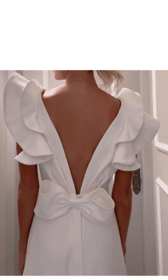 Vestido de noiva midi em crepe acetinado branco - tam 38 - Dress Up Again