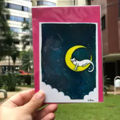 Cartão postal - gatinho na lua