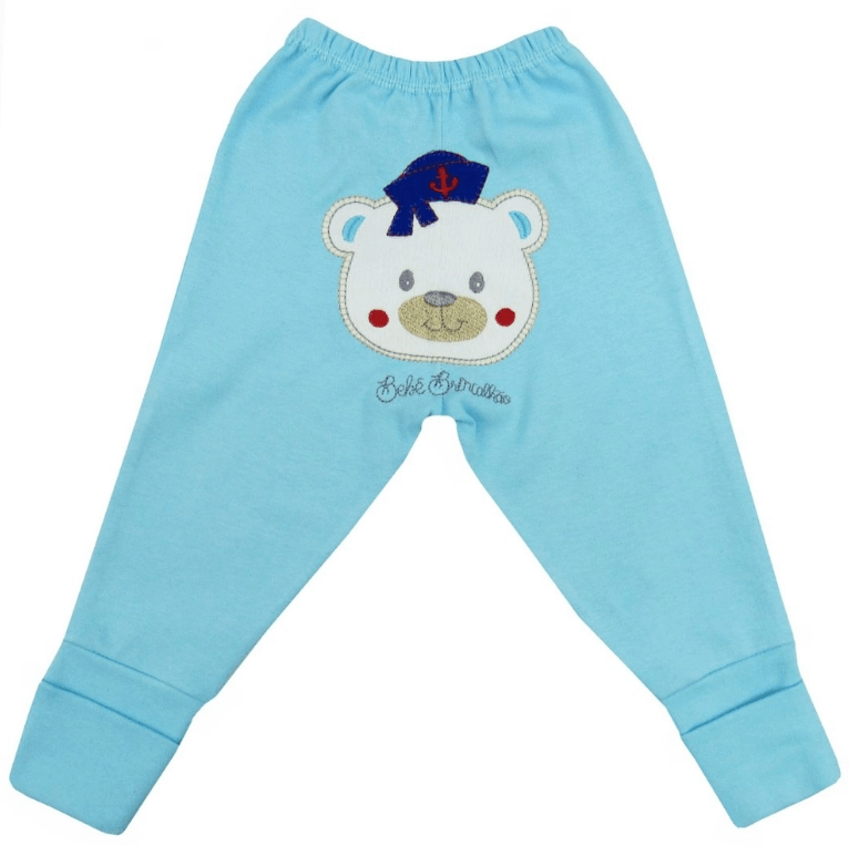 Calça Vira Pé Bebê Brincalhão, Masculino. Tamanho Recém Nascido. 100%  algodão.