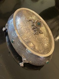 Porta joias em prata de lei com pedra verde - Art Rarus Antiquário