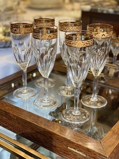 Conjunto de taças de champanhe Moser com borda em ouro