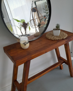 Mesa Recibidora Madera + Espejo Redondo Ø60cm en internet