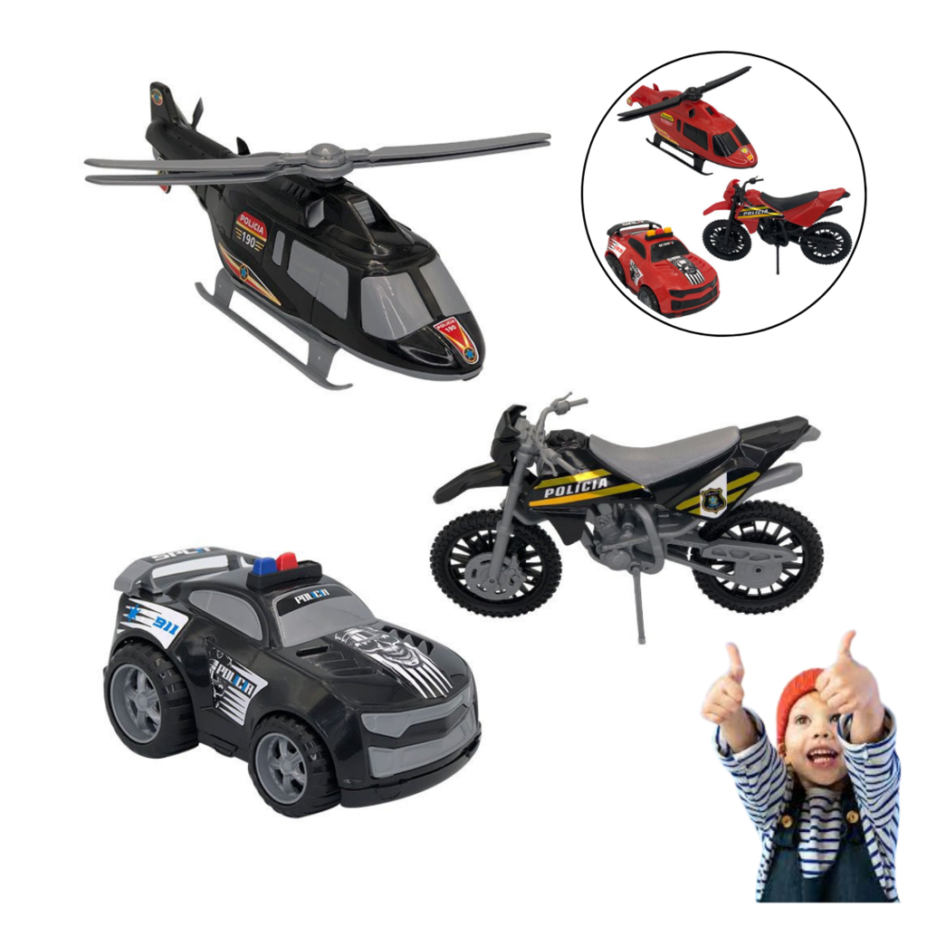 Kit Infantil Carrinho Moto Helicóptero Triplo BS