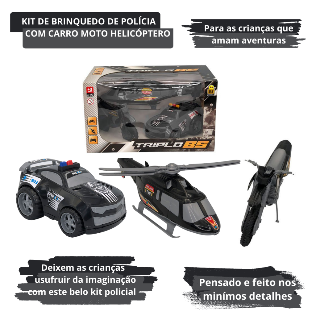 Kit Infantil Carrinho Moto Helicóptero Triplo BS