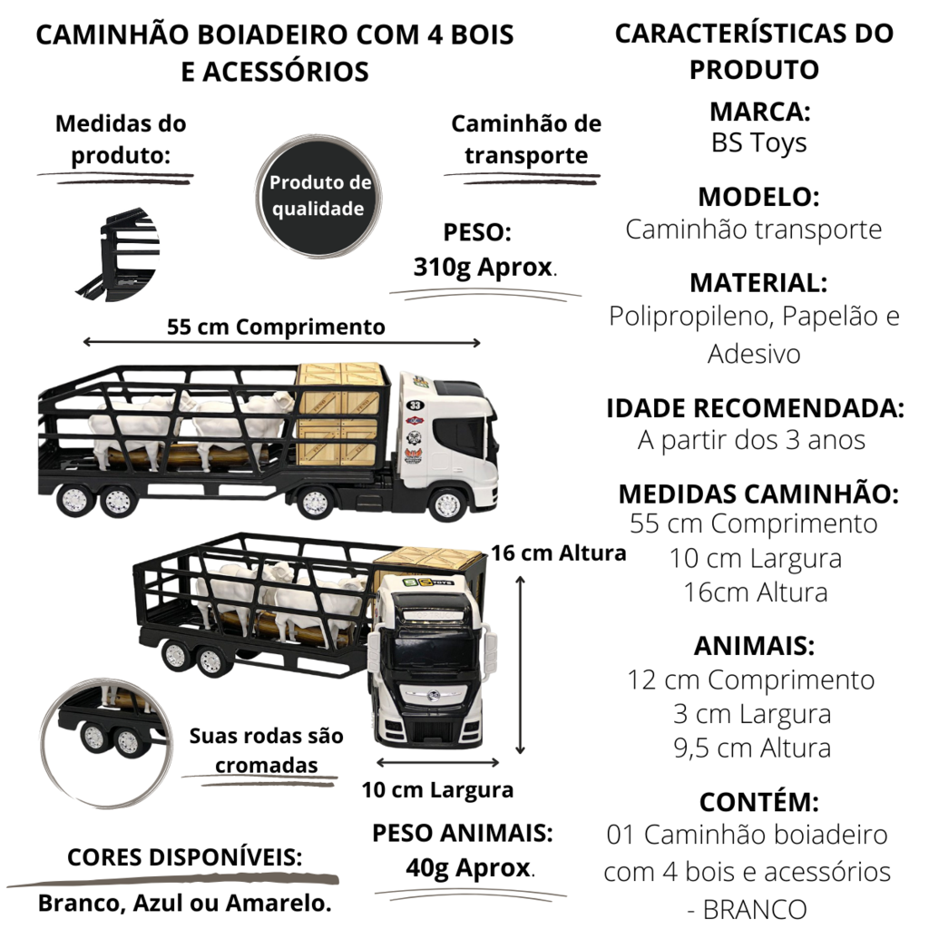 Caminhão De Brinquedo Boiadeiro C/ Bois E Acessórios Azul