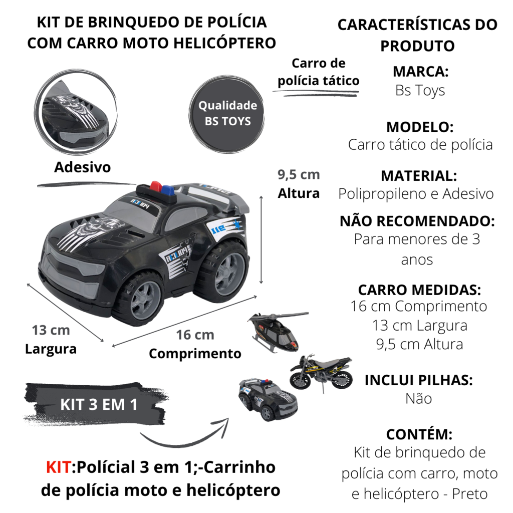 Kit Infantil Carrinho Moto Helicóptero Triplo BS