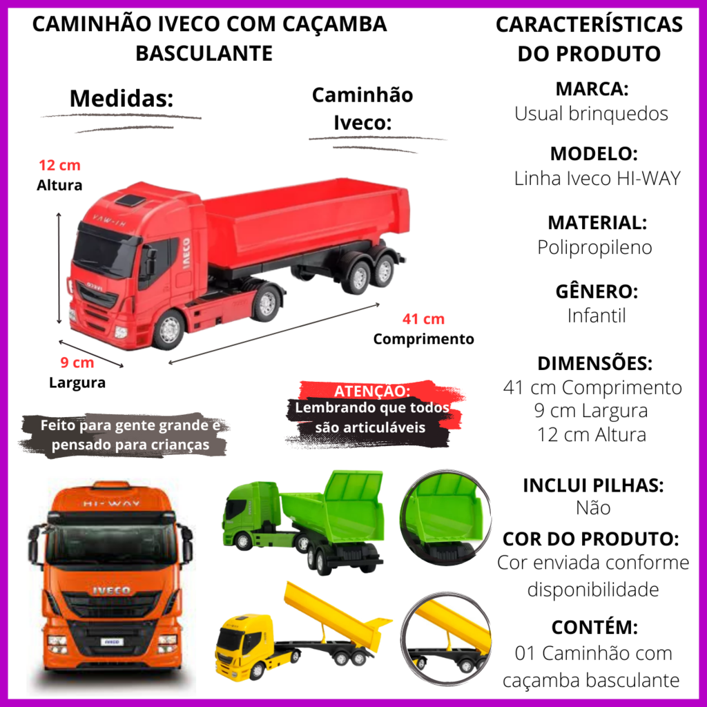 Brinquedo Caminhão Miniatura Infantil Iveco Hi Way Caçamba