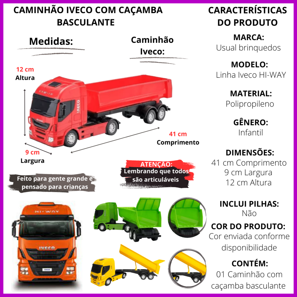 Caminhão Brinquedo Iveco Basculante Caçamba Hi-way Miniatura