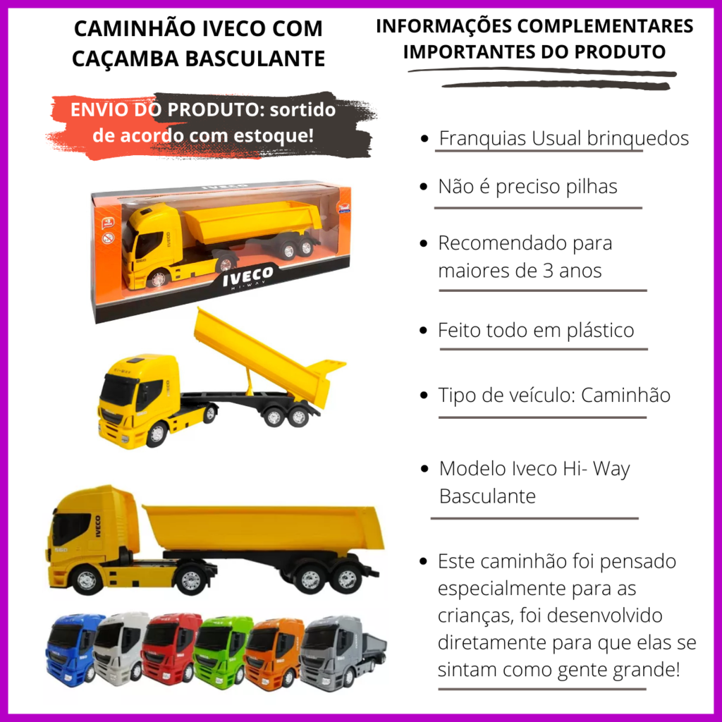 Caminhão De Brinquedo Iveco Com Caçamba Basculante HI-WAY Cor Sortida