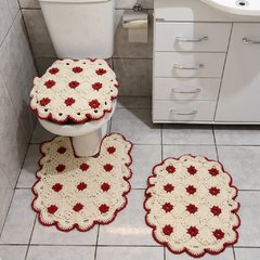 Conjunto para Banheiro em crochê Flor Vermelha