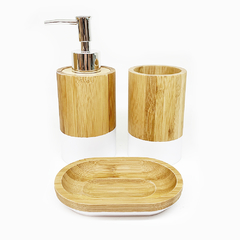 Set Baño Bamboo y Blanco