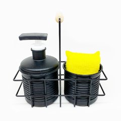Set Dosificador Detergente y Porta Esponja Negro