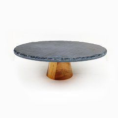Plato Elevado Posa Torta Acacia y Laja
