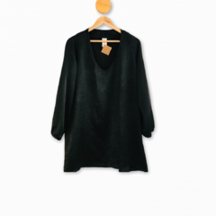 VESTIDO RASO NEGRO ESCOTE V CON M/L CAROLINA OLLOQUI T.L