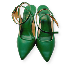 STILETTOS VERDES TACO HEBILLA DORADA SATINATO N°38 - comprar online