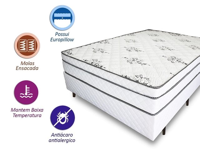 Cama Box King - Colchão Crown - Mola Ensacada - PillowTop - 193x203x67cm