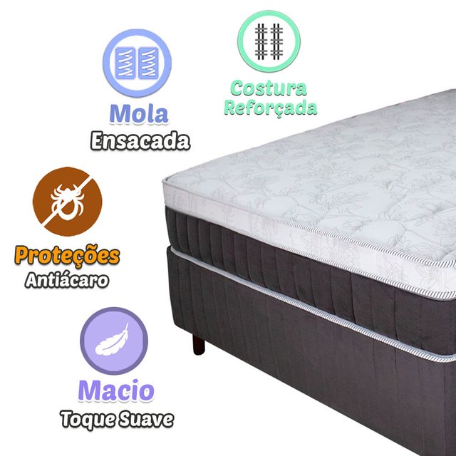 Cama Box King - Colchão Royal Black - King - 193x203x75cm - Mola Ensacada -  PillowTop - Visco - Relaflex