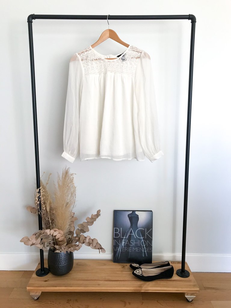 Blusa negra semitransparente encaje - H\u0026M