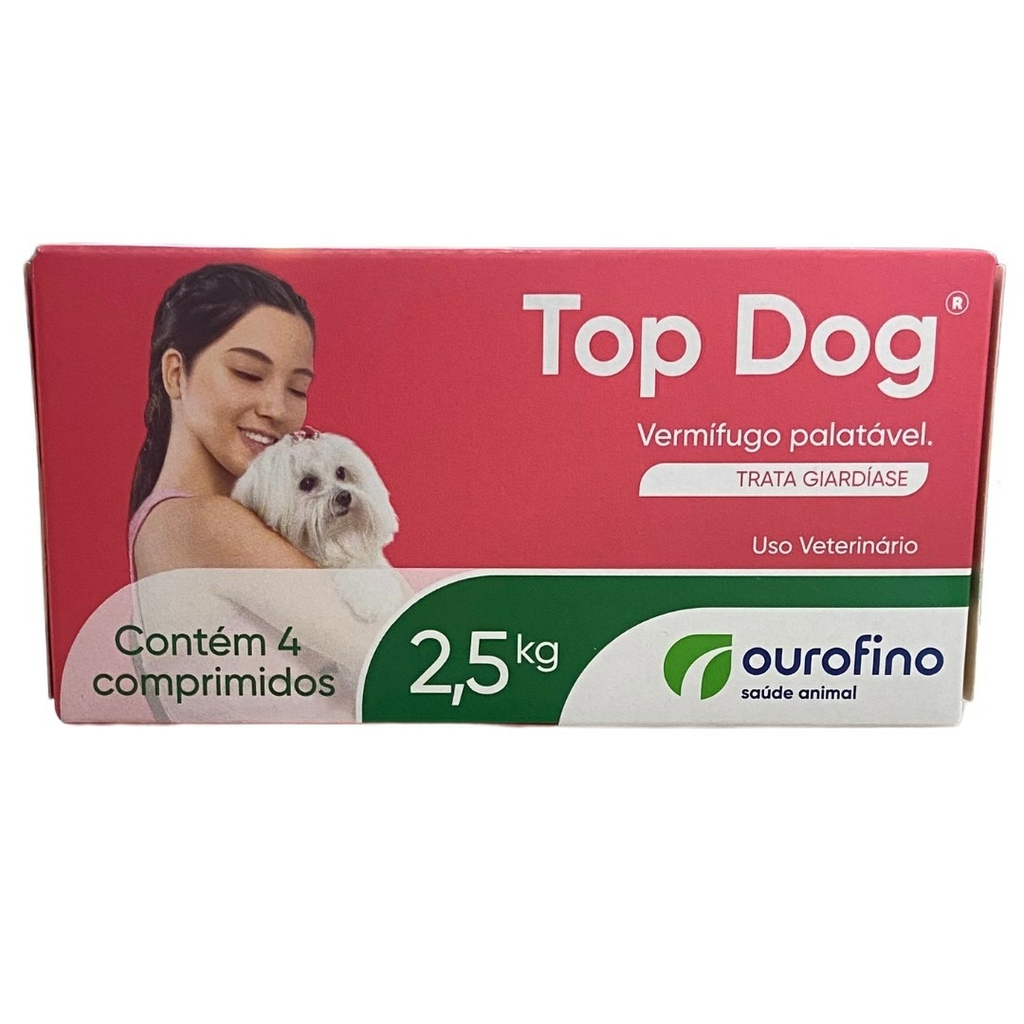 Vermífugo Top Dog Para Cães 30kg Ourofino 2 Compr. Palatável