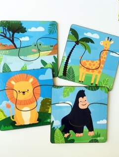 PUZZLE DIDÁCTICO X 4: ANIMALES DE LA SELVA de 2 O 4 PIEZAS - lero lero candelero