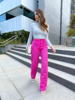 CALÇA JEANS SARJA WIDE LEG PINK
