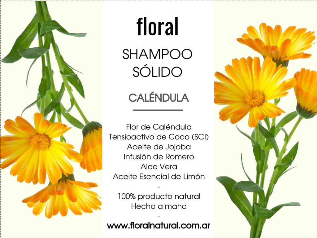 shampoo solido de calendula 100% natural, a base de plantas y flores