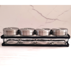 SET DE 4 ESPECIEROS EN RACK DE METAL NEGRO - comprar online