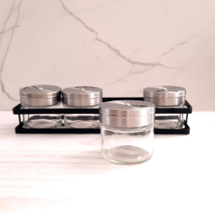 SET DE 4 ESPECIEROS EN RACK DE METAL NEGRO - MAGI Home & Deco