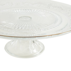 Pie de torta de vidrio labrado con borde dorado (29cm)