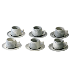Set de 6 pocillos símil mármol de Carrara con plato - comprar online