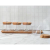 Set de 4 especieros/recipientes de acrilico c/ tapa y base de madera