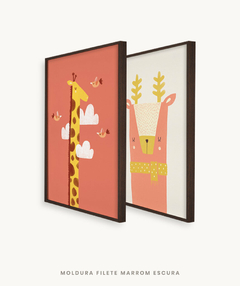 Conjunto com 2 Quadros Decorativos - Girafa Fundo Rosa + Cervo Color - loja online